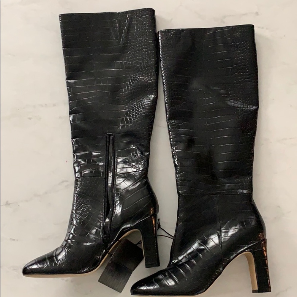 Black Reptile Print Boots